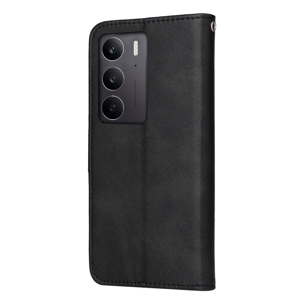 EIDERWOOD Realme 14X (5G) / C75 Kunstskinn Flip Deksel m. Stropp - Svart