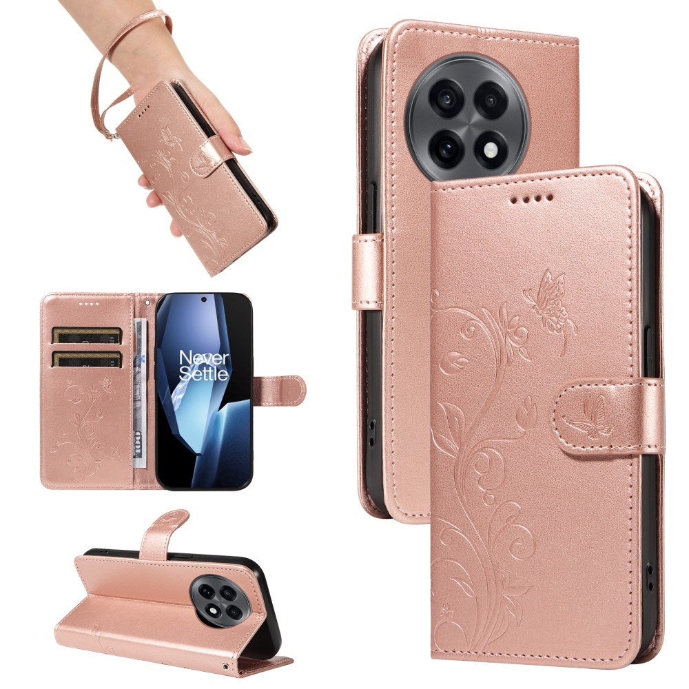 EIDERWOOD OnePlus 13R Flipdeksel med Gravert Motiv - Kortholder og Stativfunksjon - Rose Gold