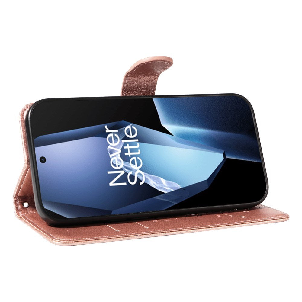 EIDERWOOD OnePlus 13R Flipdeksel med Gravert Motiv - Kortholder og Stativfunksjon - Rose Gold