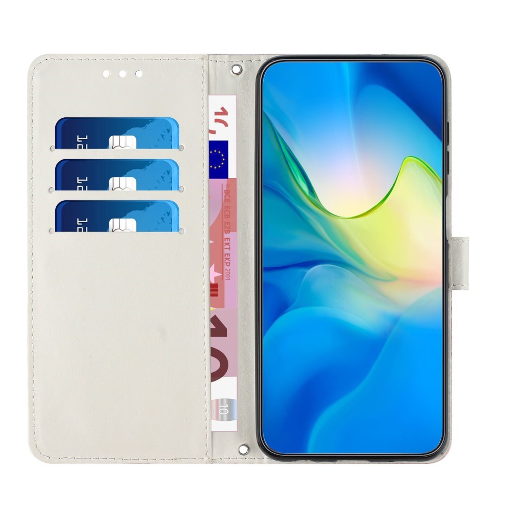 EIDERWOOD iPhone 17e / 16e Kunstskinn Flip Deksel med Lommebok og Stropp - Marmordesign - Lilla