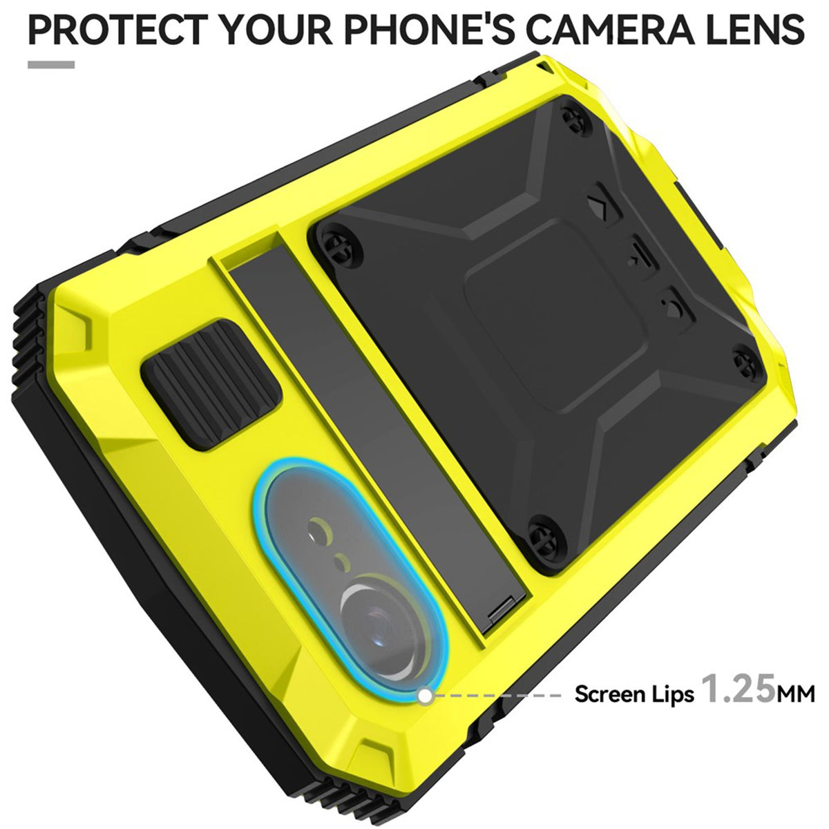 iPhone 17e / 16e R-JUST Hybrid Robust Deksel m. Innebygd Skjermbeskyttelse & Kickstand - Gul