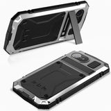 iPhone 17e / 16e R-JUST Hybrid Robust Deksel m. Innebygd Skjermbeskyttelse & Kickstand - Sølv