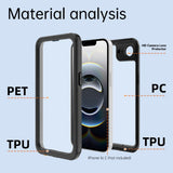 EIDERWOOD iPhone 17e / 16e - Vanntett Hybrid Deksel m. Innebygd Skjermbeskytterfilm - Gjennomsiktig / Svart