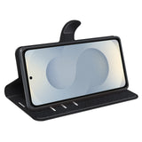 EIDERWOOD Samsung Galaxy S25 Edge Litchi Kunstskinn Flip Deksel med Lommebok - Svart
