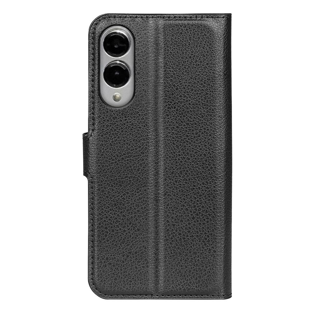 EIDERWOOD Samsung Galaxy S25 Edge Litchi Kunstskinn Flip Deksel med Lommebok - Svart