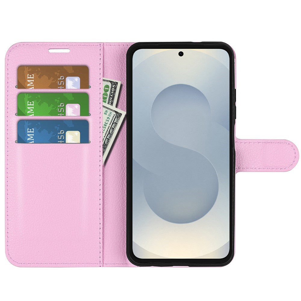 EIDERWOOD Samsung Galaxy S25 Edge Litchi Kunstskinn Flip Deksel med Lommebok - Rosa