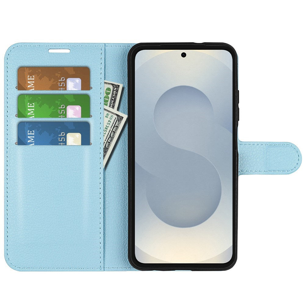 EIDERWOOD Samsung Galaxy S25 Edge Litchi Kunstskinn Flip Deksel med Lommebok - Blå