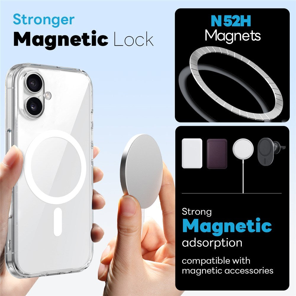 NORTHJO iPhone 16 360° Beskyttelsessett med Kameralinsebeskyttelse & Skjermbeskyttelse & Hybrid Deksel - MagSafe Kompatibel - Gjennomsiktig