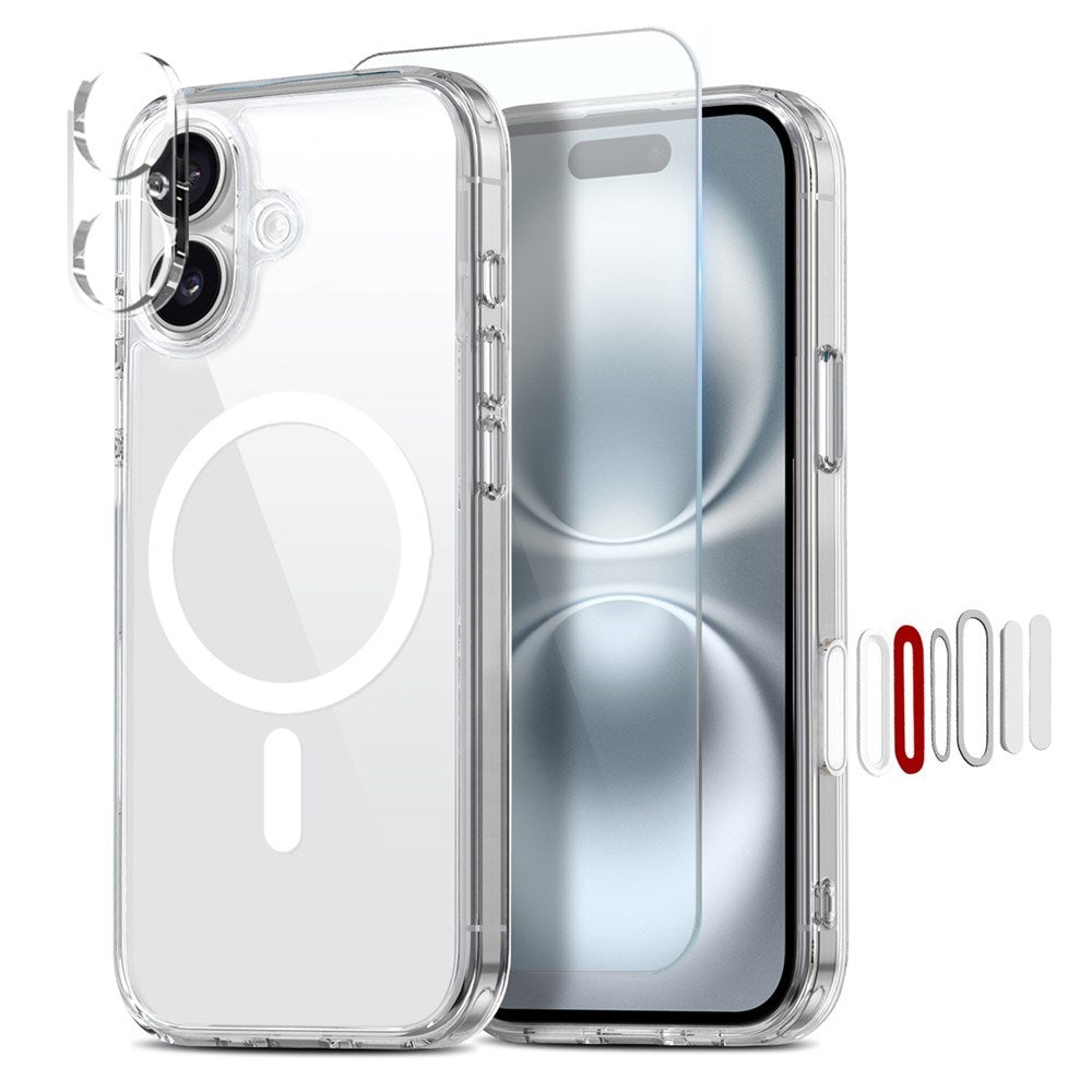 NORTHJO iPhone 16 Plus 360° Beskyttelsessett med Kameralinsebeskyttelse & Skjermbeskyttelse & Hybrid Deksel - MagSafe Kompatibel - Gjennomsiktig