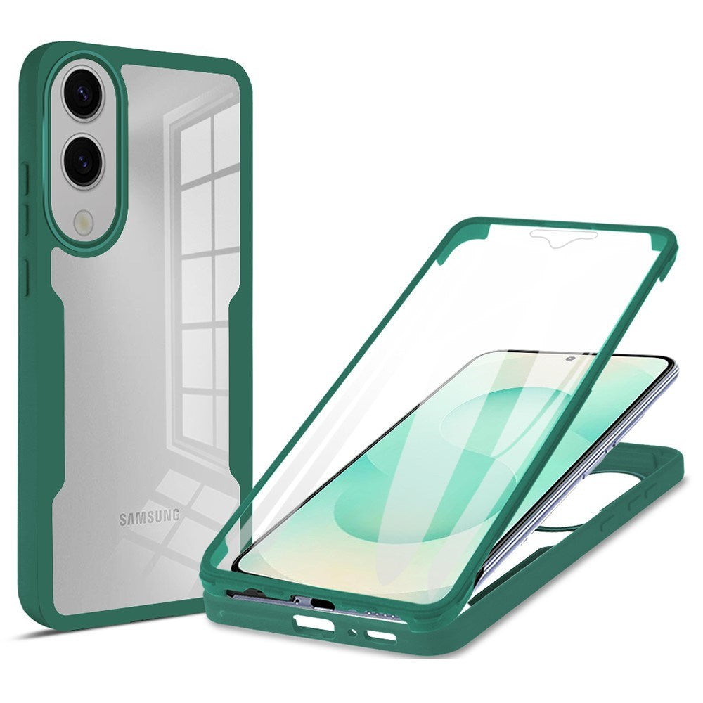 EIDERWOOD Samsung Galaxy S25 Edge Deksel med Full Beskyttelse og Skjermbeskyttelsesfilm - Gjennomsiktig / Grønn Kant