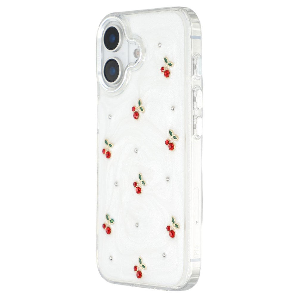 EIDERWOOD iPhone 16 Hybrid Deksel med 3D Kirsebær - Sølv