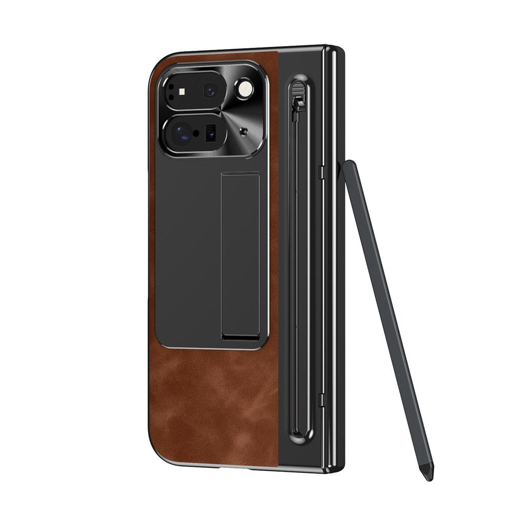 EIDERWOOD Google Pixel 10 Pro Fold Deksel med Bakside i Kunstskinn - Kickstand - Stylusholder - Svart / Mørk Brun