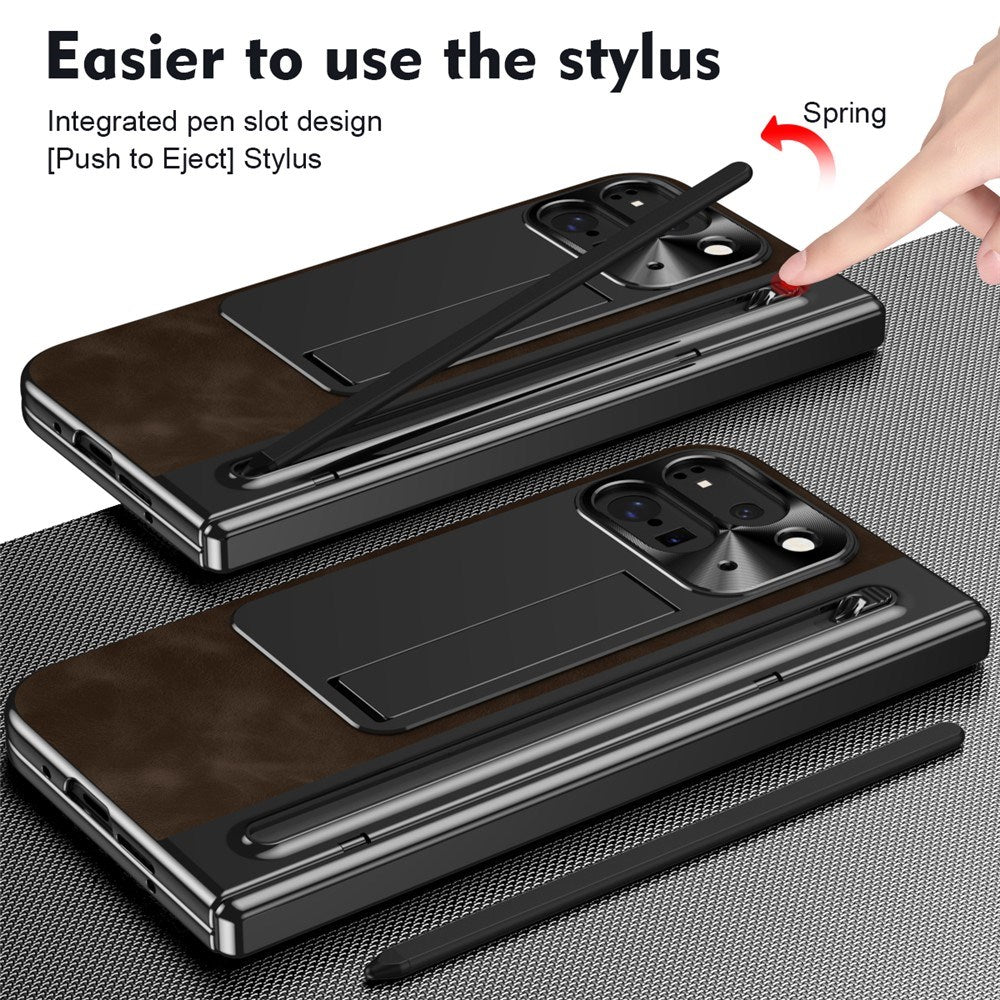 EIDERWOOD Google Pixel 10 Pro Fold Deksel med Bakside i Kunstskinn - Kickstand - Stylusholder - Svart / Mørk Brun