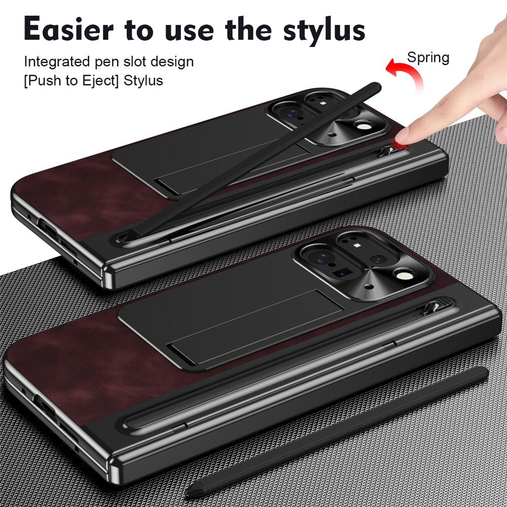 EIDERWOOD Google Pixel 10 Pro Fold Deksel med Bakside i Kunstskinn - Kickstand - Stylusholder - Svart / Vinrød