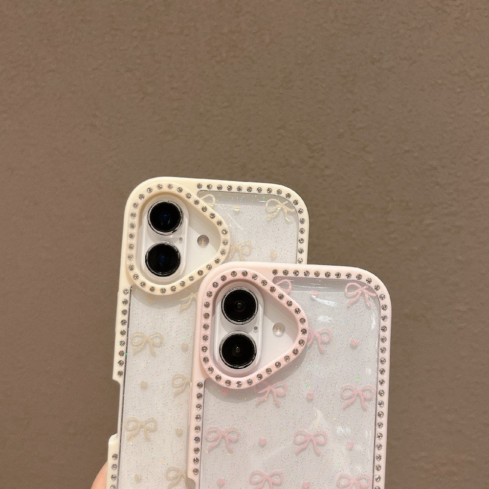 EIDERWOOD iPhone 16 Hybrid Deksel med Sløyfer og Rhinestones - Gjennomsiktig / Rosa