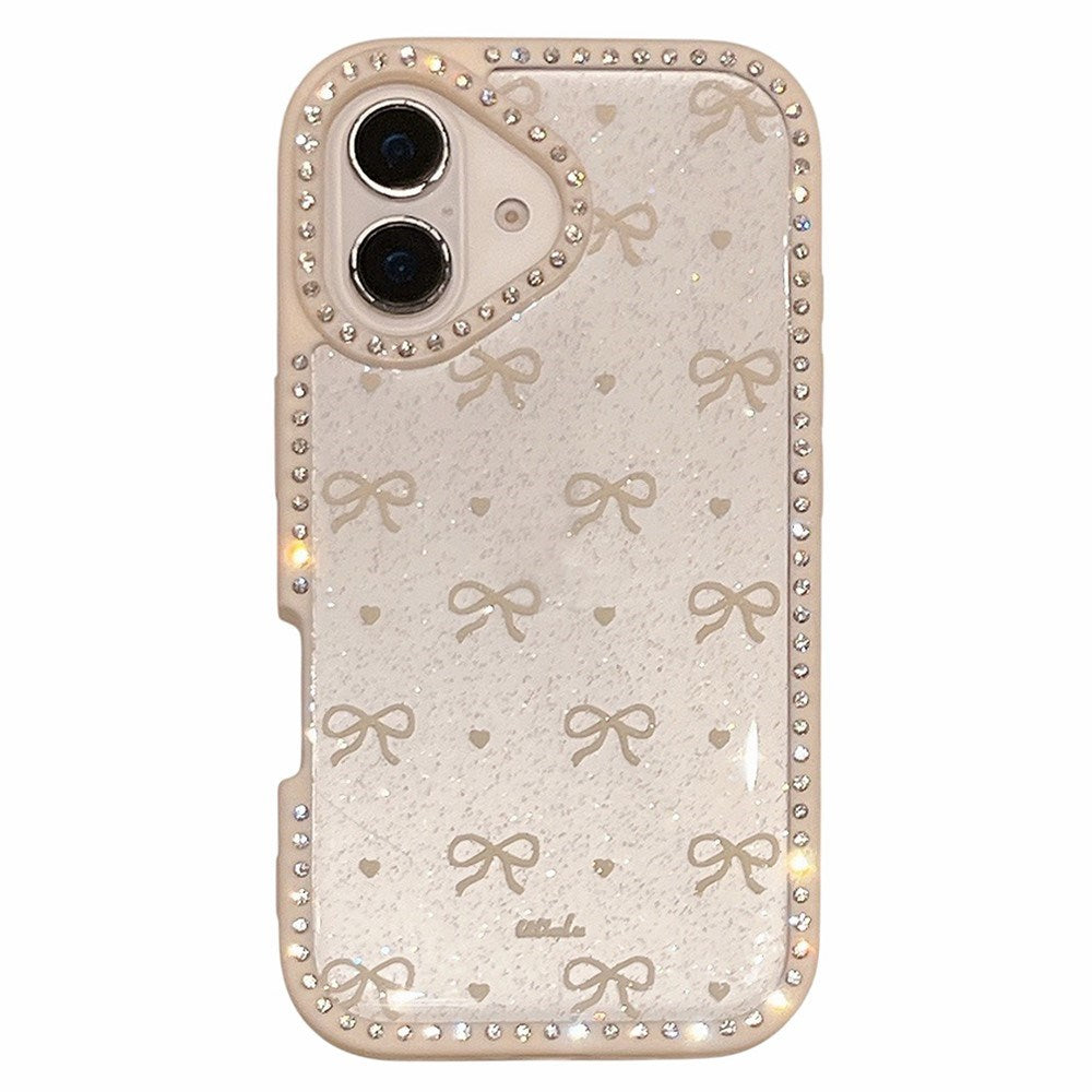 EIDERWOOD iPhone 16 Hybrid Deksel med Sløyfer og Rhinestones - Gjennomsiktig / Hvit