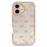 EIDERWOOD iPhone 16 Hybrid Deksel med Sløyfer og Rhinestones - Gjennomsiktig / Hvit