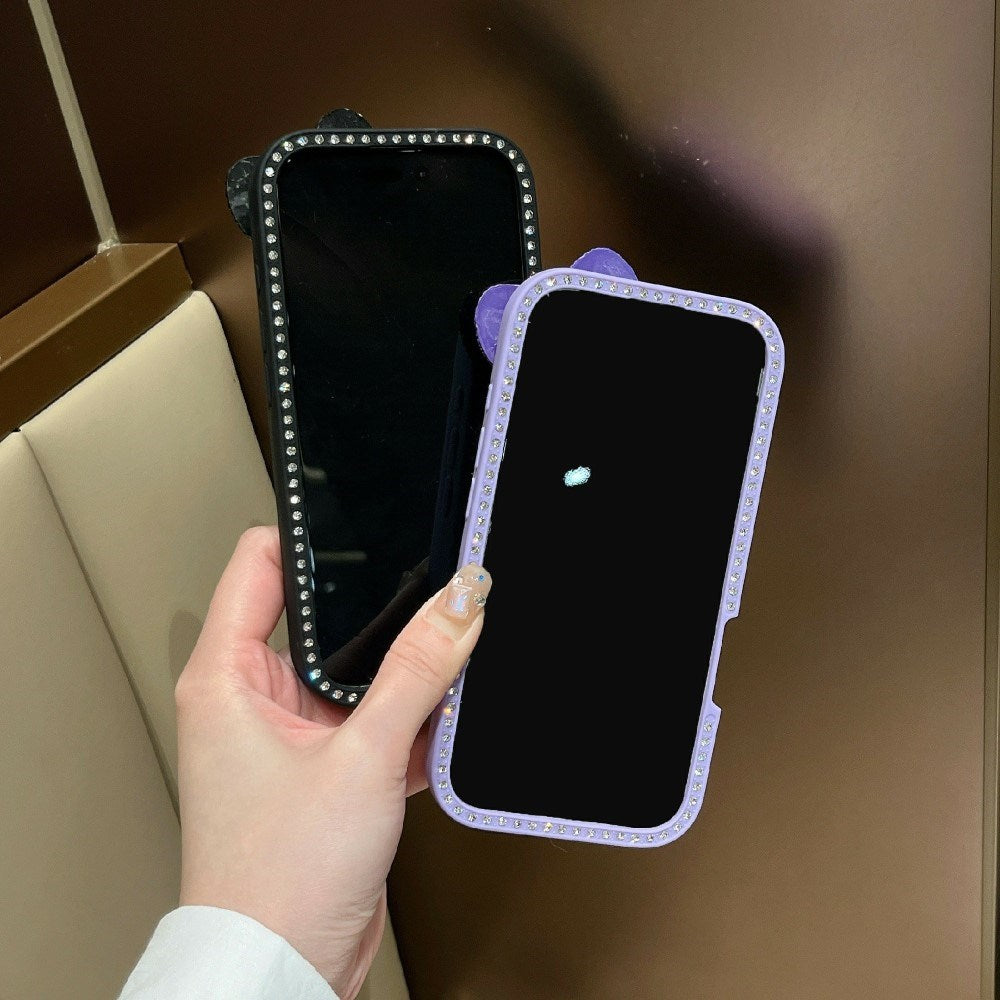 EIDERWOOD iPhone 16 Hybrid Deksel med 3D Sløyfe og Rhinestones - Gjennomsiktig / Rosa