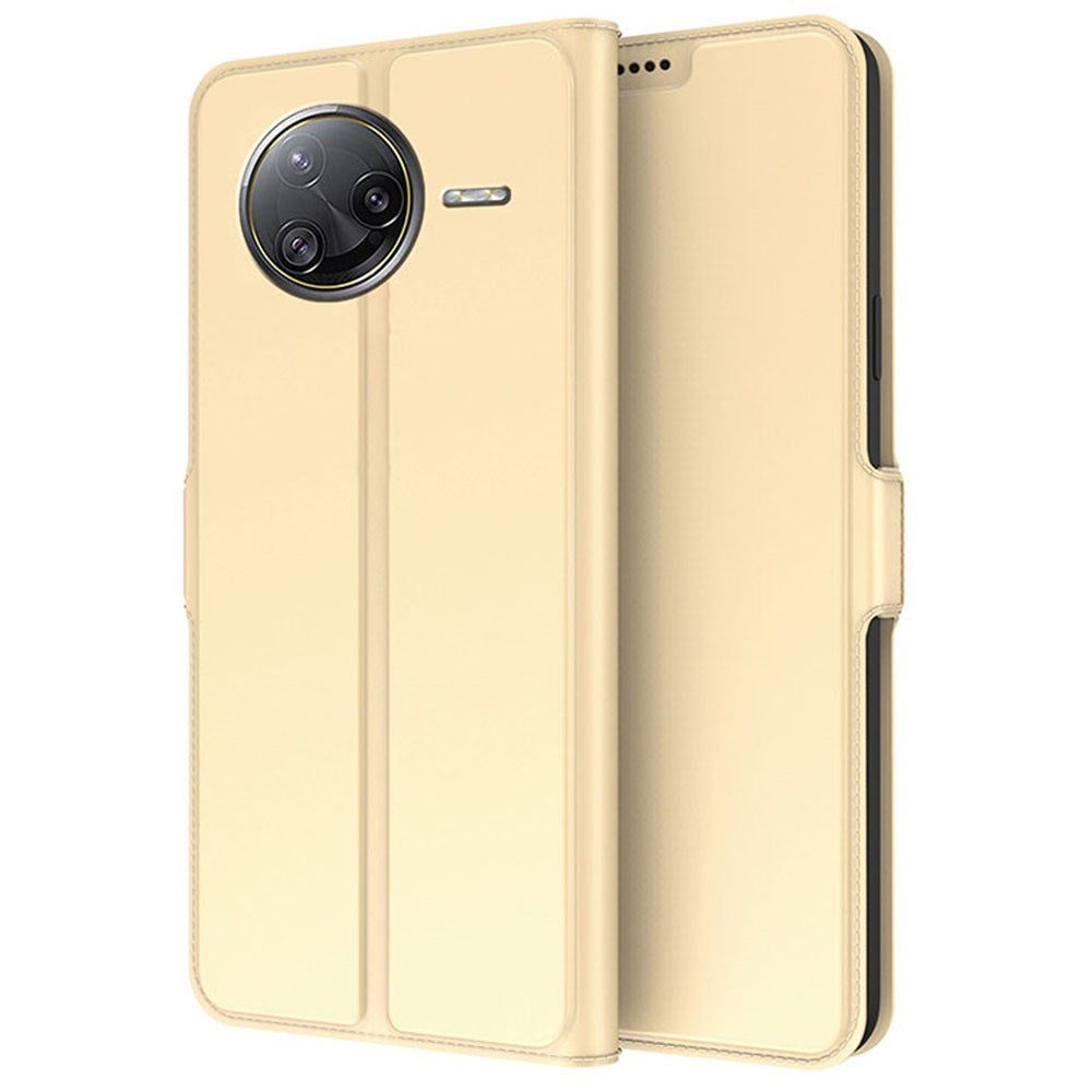 Xiaomi Poco F7 Ultra EIDERWOOD Kunstskinn Flip Deksel m. Kortlomme & Stativfunksjon – Gull