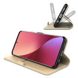 Xiaomi Poco F7 Ultra EIDERWOOD Kunstskinn Flip Deksel m. Kortlomme & Stativfunksjon – Gull