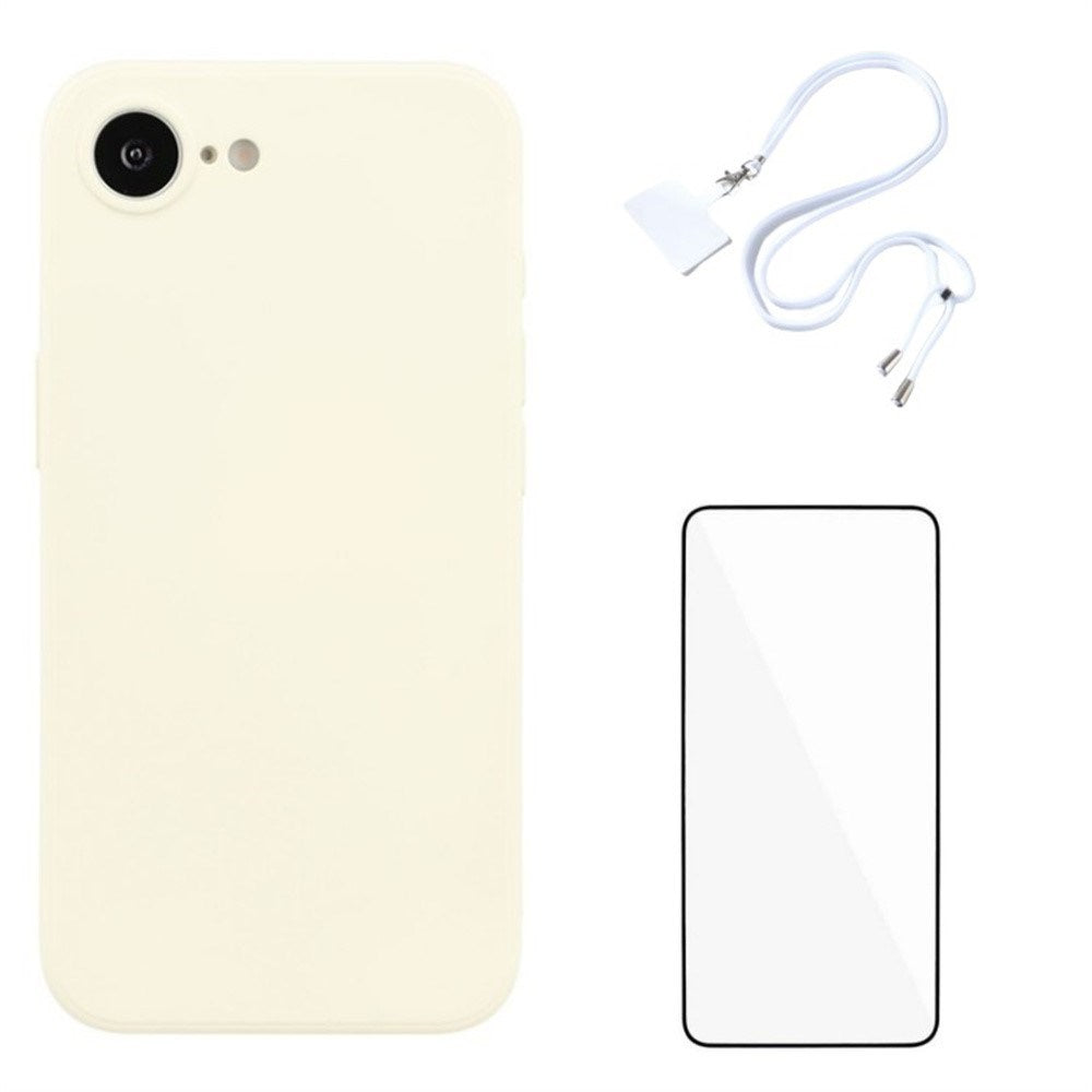 iPhone 17e / 16e Sett med Fleksibelt Plast Deksel - Skjermbeskytter - Stropp - Hvit