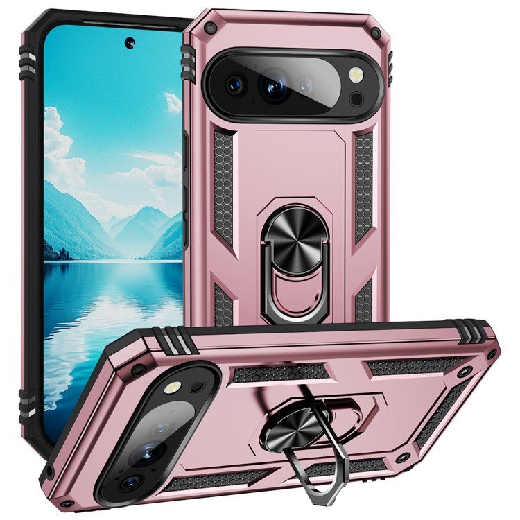EIDERWOOD Google Pixel 10 Pro XL Hybrid Håndverker Deksel m. 360 Roterbar Stativfunksjon - Rose Gold