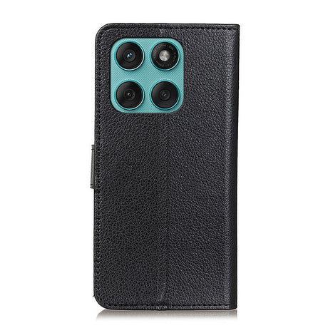 EIDERWOOD Motorola Edge 60 / Edge 60 Fusion Litchi Kunstskinn Flip Deksel med Lommebok & Stativfunksjon - Svart