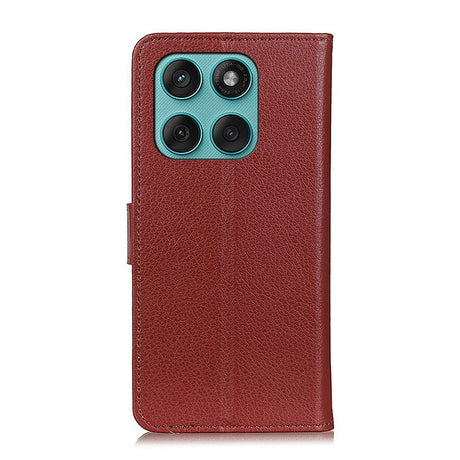 EIDERWOOD Motorola Edge 60 / Edge 60 Fusion Litchi Kunstskinn Flip Deksel med Lommebok & Stativfunksjon - Brun