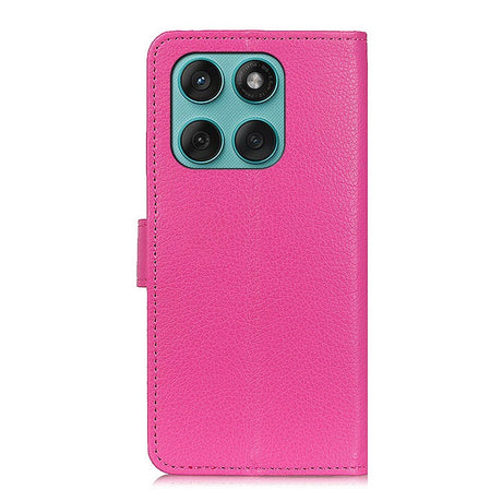 EIDERWOOD Motorola Edge 60 / Edge 60 Fusion Litchi Kunstskinn Flip Deksel med Lommebok & Stativfunksjon - Rosa