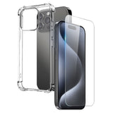 NORTHJO iPhone 15 Pro 2-i-1 Beskyttelsessett med Støtabsorberende Fleksibelt Plast Deksel & Herdet Skjermbeskyttelsesglass - Gjennomsiktig