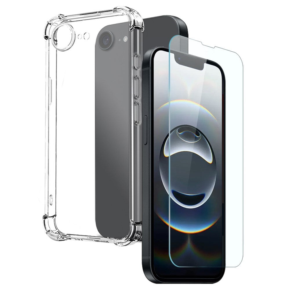 NORTHJO iPhone 17e / 16e 2-i-1 Beskyttelsessett med Støtabsorberende Fleksibelt Plast Deksel & Herdet Skjermbeskyttelsesglass - Gjennomsiktig