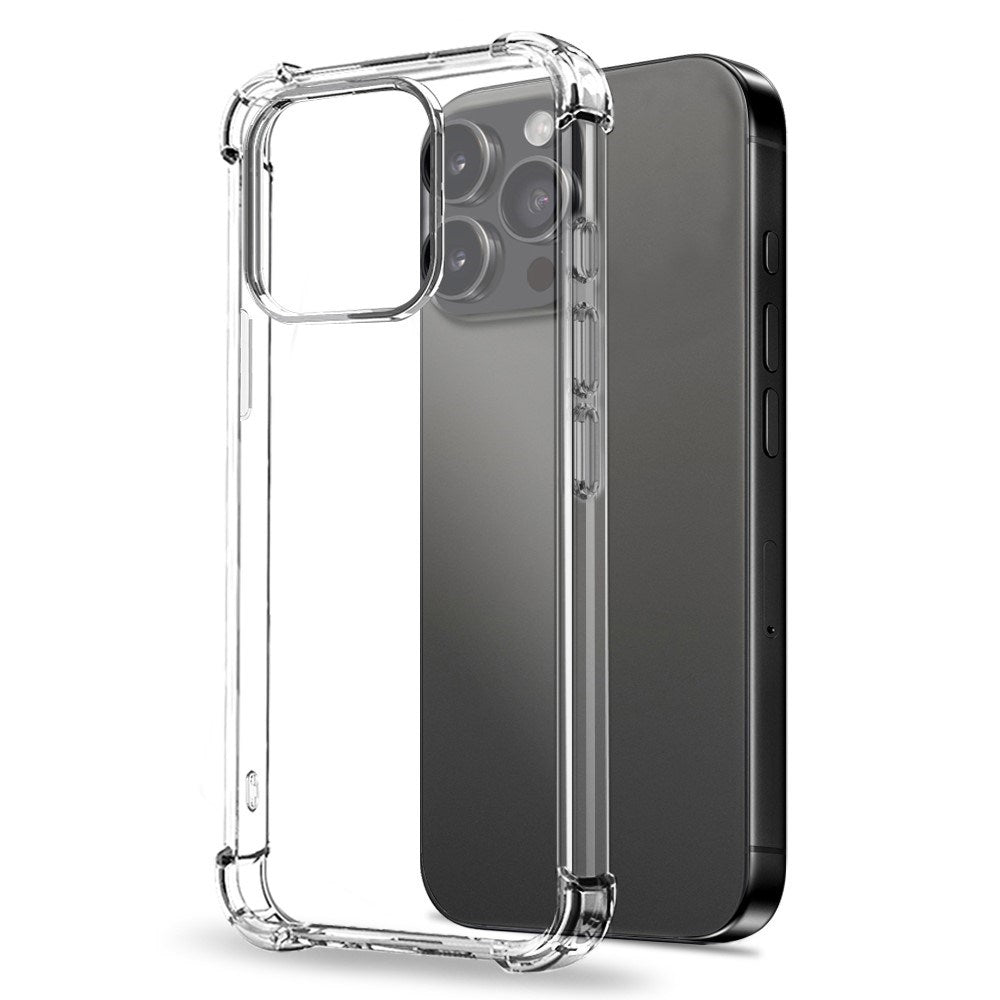 NORTHJO iPhone 15 Pro Max 3-i-1 Beskyttelsessett med Støtdempende Fleksibelt Plast Deksel & Skjermbeskytter i Herdet Glass & Kameralinseglass - Gjennomsiktig