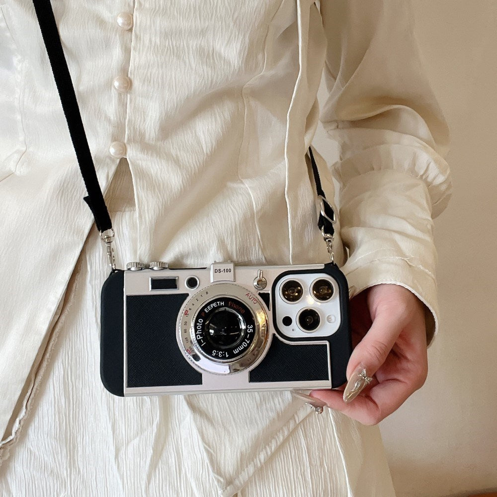 EIDERWOOD iPhone 16 Pro Retro Kamera Deksel med Skulderstropp – Svart