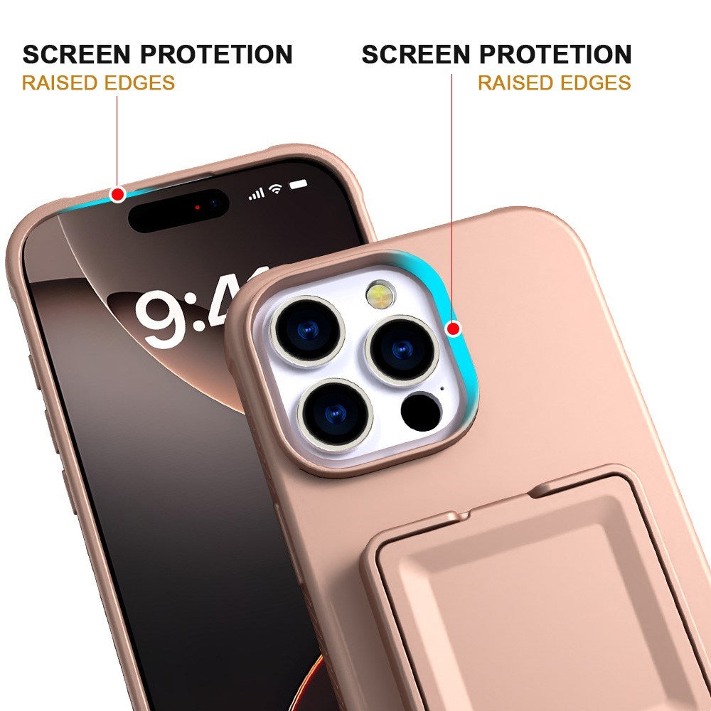 EIDERWOOD iPhone 16 Pro Max Fleksibelt Plast Deksel med Kortholder & Innebygd Speil – Rose Gold