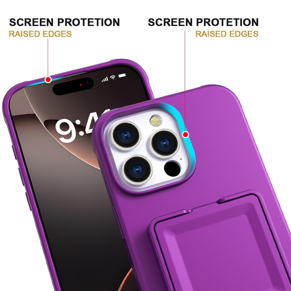 EIDERWOOD iPhone 16 Pro Max Fleksibelt Plast Deksel med Kortholder & Innebygd Speil – Mørk Lilla