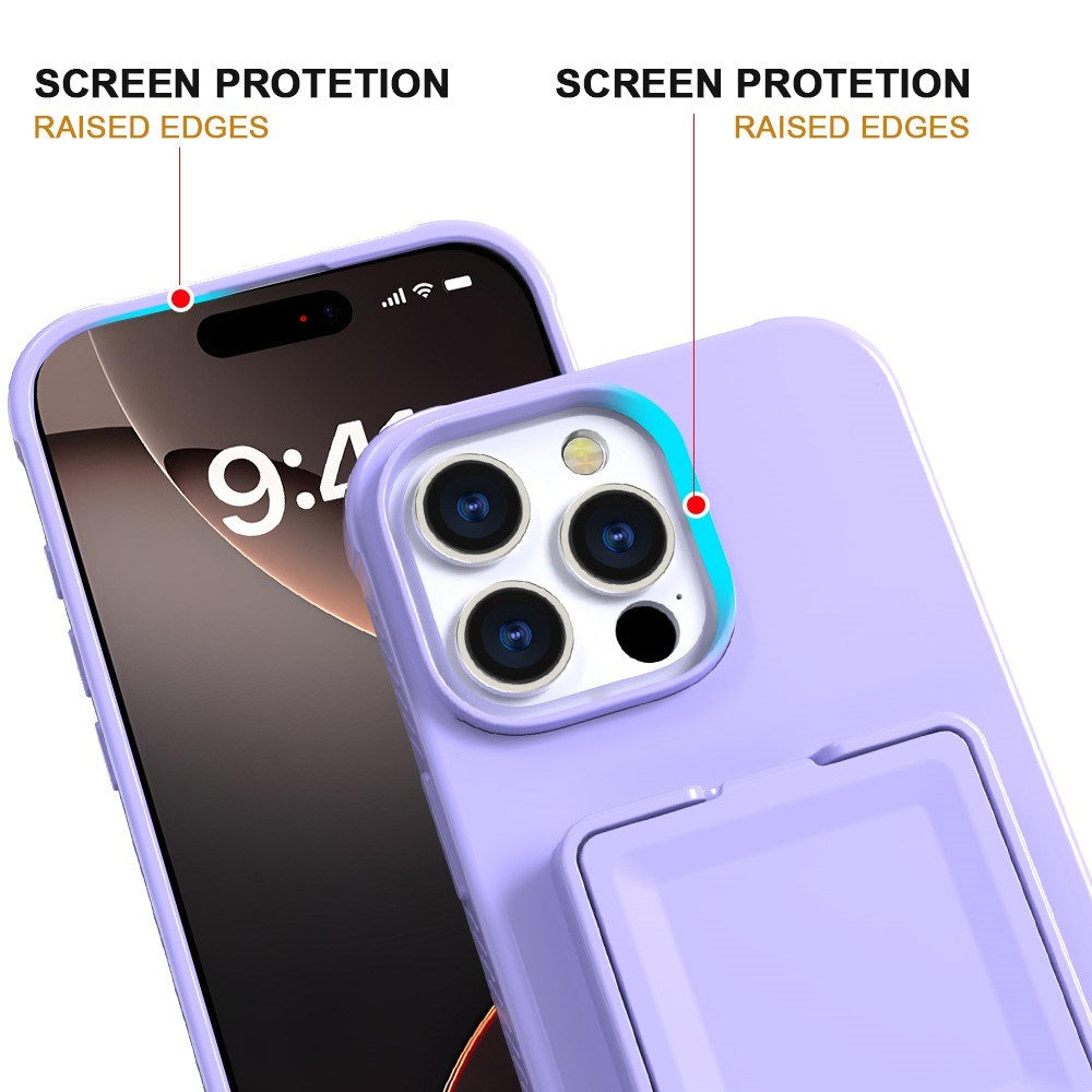EIDERWOOD iPhone 16 Pro Max Fleksibelt Plast Deksel med Kortholder & Innebygd Speil – Lilla