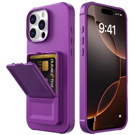 EIDERWOOD iPhone 16 Pro Fleksibelt Plast Deksel med Kortholder & Innebygd Speil – Mørk Lilla