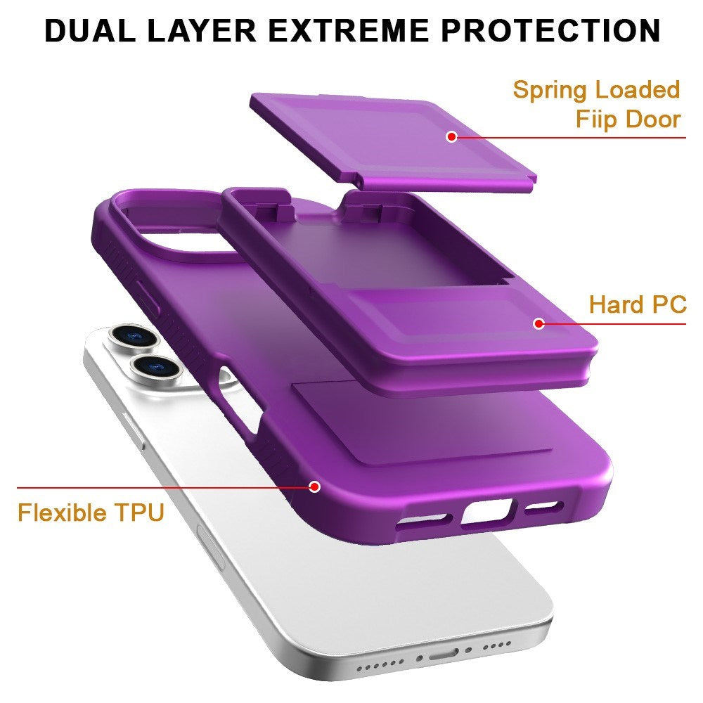 EIDERWOOD iPhone 16 Pro Fleksibelt Plast Deksel med Kortholder & Innebygd Speil – Mørk Lilla