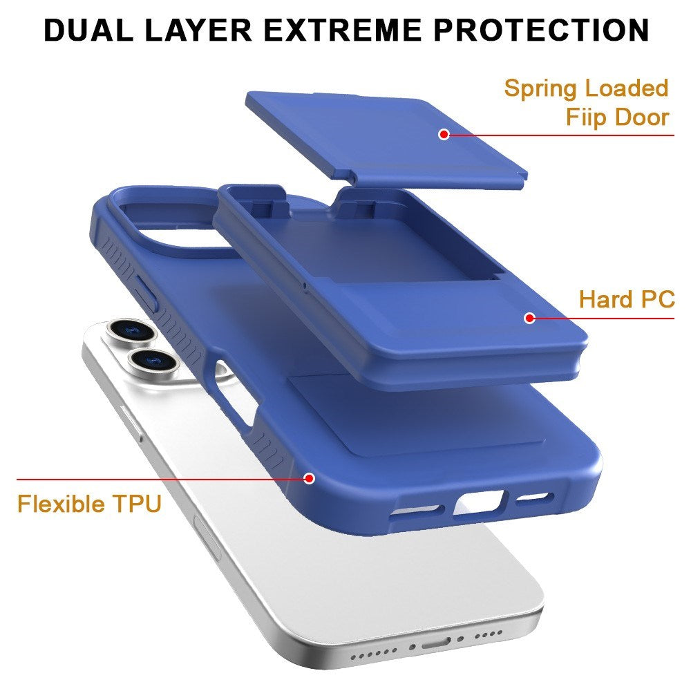 EIDERWOOD iPhone 16 Pro Fleksibelt Plast Deksel med Kortholder & Innebygd Speil – Blå