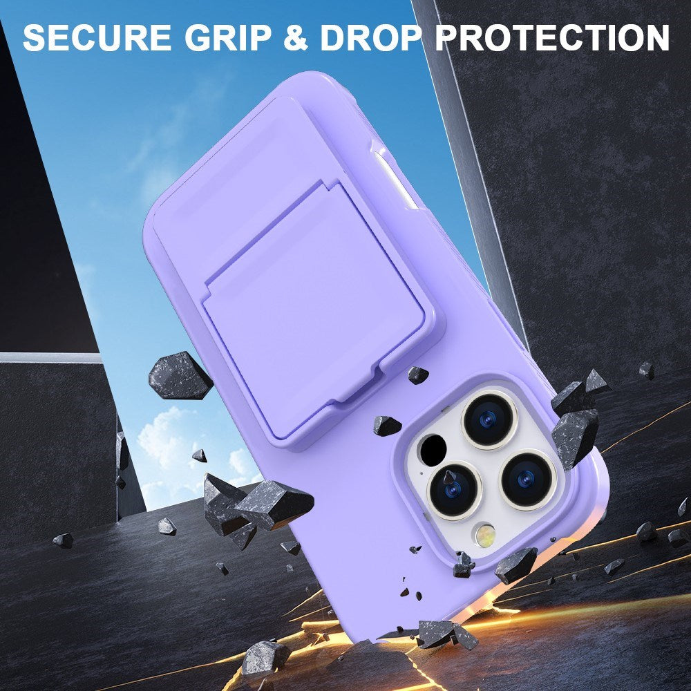 EIDERWOOD iPhone 16 Pro Fleksibelt Plast Deksel med Kortholder & Innebygd Speil – Lilla