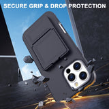 EIDERWOOD iPhone 16 Pro Fleksibelt Plast Deksel med Kortholder & Innebygd Speil – Svart