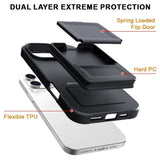 EIDERWOOD iPhone 16 Pro Fleksibelt Plast Deksel med Kortholder & Innebygd Speil – Svart
