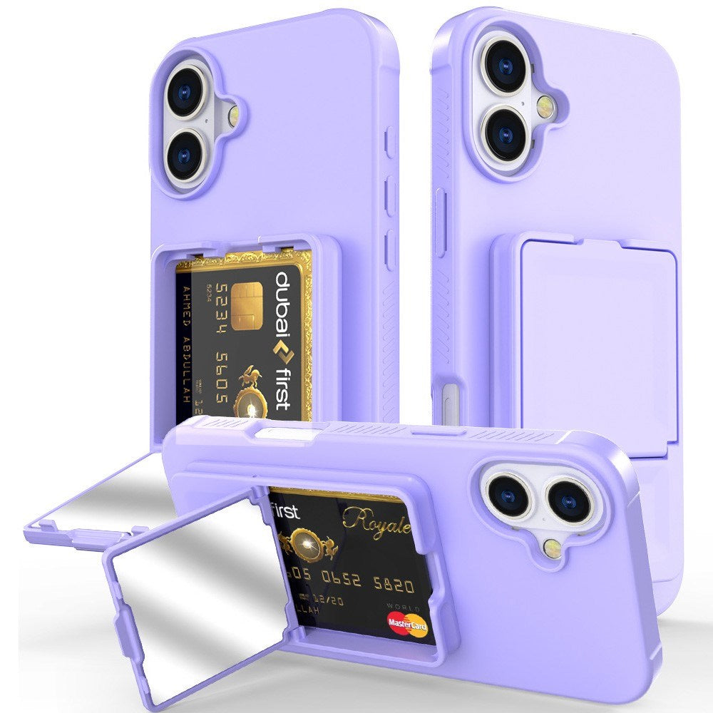 EIDERWOOD iPhone 16 Plus Fleksibelt Plast Deksel med Kortholder & Innebygd Speil – Lilla