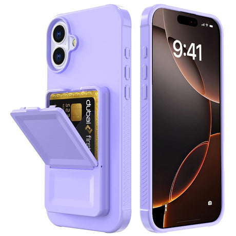 EIDERWOOD iPhone 16 Plus Fleksibelt Plast Deksel med Kortholder & Innebygd Speil – Lilla