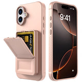 EIDERWOOD iPhone 16 Fleksibelt Plast Deksel med Kortholder & Innebygd Speil – Rose Gold