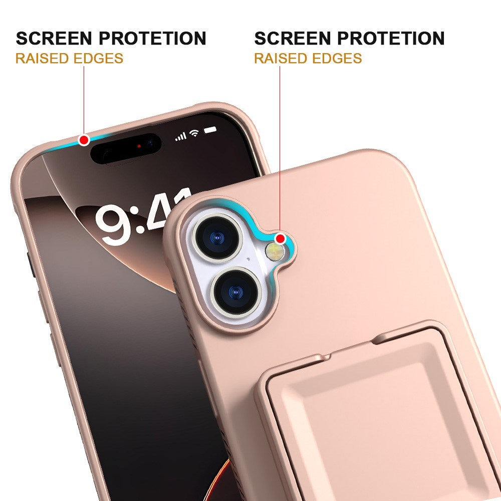 EIDERWOOD iPhone 16 Fleksibelt Plast Deksel med Kortholder & Innebygd Speil – Rose Gold