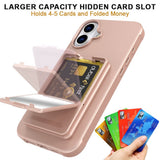 EIDERWOOD iPhone 16 Fleksibelt Plast Deksel med Kortholder & Innebygd Speil – Rose Gold