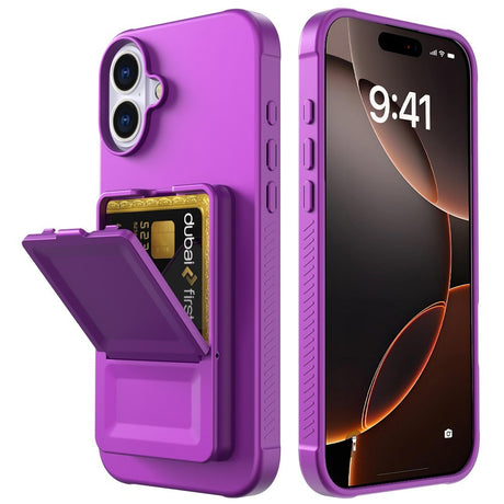 EIDERWOOD iPhone 16 Fleksibelt Plast Deksel med Kortholder & Innebygd Speil – Mørk Lilla