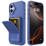 EIDERWOOD iPhone 16 Fleksibelt Plast Deksel med Kortholder & Innebygd Speil – Blå