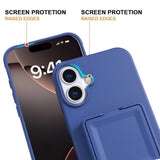 EIDERWOOD iPhone 16 Fleksibelt Plast Deksel med Kortholder & Innebygd Speil – Blå